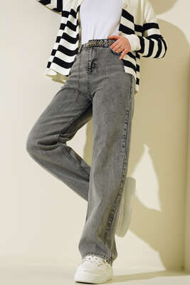 Pazarium - Boru Paça Siyah Açık Kar Jean Pantolon