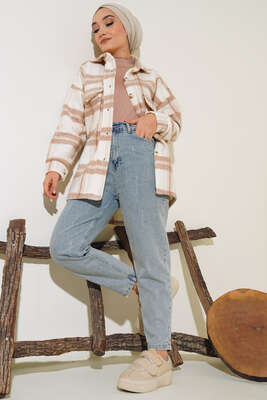 Çift Cepli Polar Gömlek Latte - Thumbnail