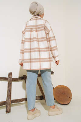 Çift Cepli Polar Gömlek Latte - Thumbnail