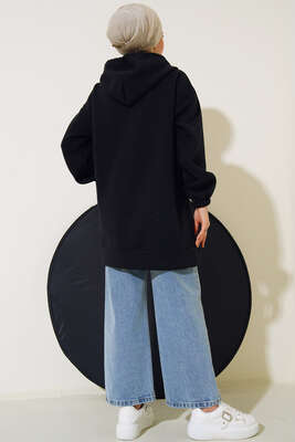 İçi Şardonlu Fermuarlı Hırka Siyah - Thumbnail