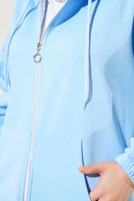 İçi Şardonlu Fermuarlı Hırka Mavi - Thumbnail