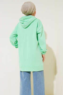 İçi Şardonlu Fermuarlı Hırka Fıstık Yeşili - Thumbnail