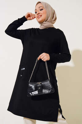 Cep Arma Detaylı Basic Tunik Siyah - Thumbnail