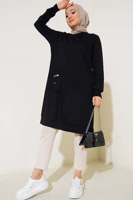 Cep Arma Detaylı Basic Tunik Siyah - Thumbnail