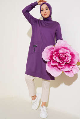Cep Arma Detaylı Basic Tunik Mor - Thumbnail