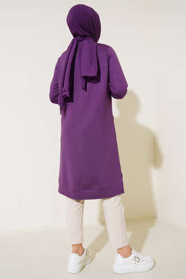 Cep Arma Detaylı Basic Tunik Mor - Thumbnail