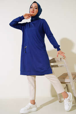 Cep Arma Detaylı Basic Tunik İndigo - Thumbnail