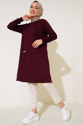Cep Arma Detaylı Basic Tunik Bordo - Thumbnail