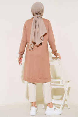 Cep Arma Detaylı Basic Tunik Bej - Thumbnail