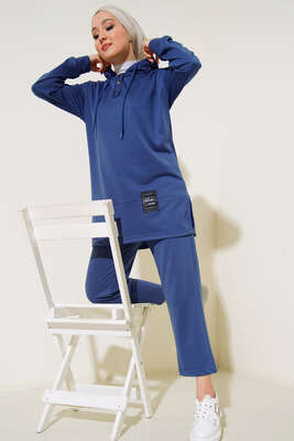 Pazarium - What Ever Armalı Kapüşonlu İkili Takım İndigo