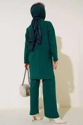 Boydan Düğmeli Fitilli İkili Takım Zümrüt Yeşili - Thumbnail