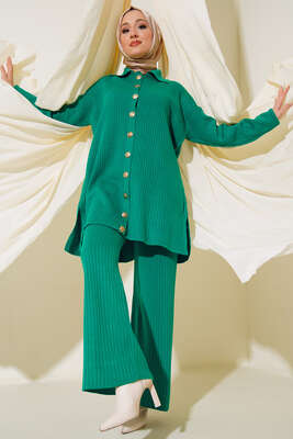Boydan Düğmeli Fitilli İkili Takım Yeşil - Thumbnail