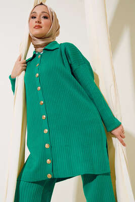 Boydan Düğmeli Fitilli İkili Takım Yeşil - Thumbnail