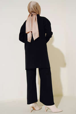 Boydan Düğmeli Fitilli İkili Takım Siyah - Thumbnail