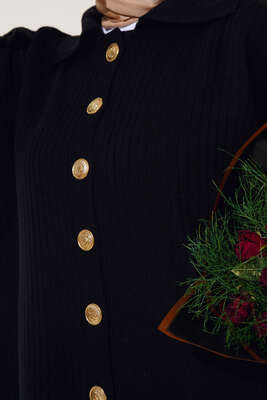 Boydan Düğmeli Fitilli İkili Takım Siyah - Thumbnail