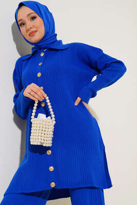 Boydan Düğmeli Fitilli İkili Takım Saks - Thumbnail