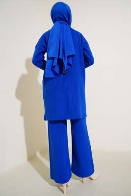 Boydan Düğmeli Fitilli İkili Takım Saks - Thumbnail