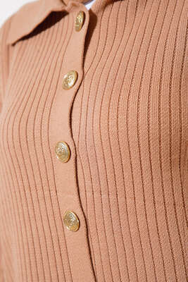 Boydan Düğmeli Fitilli İkili Takım Latte - Thumbnail