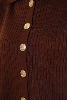 Boydan Düğmeli Fitilli İkili Takım Kahve - Thumbnail