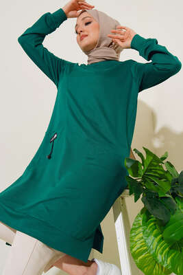 Cep Arma Detaylı Basic Tunik Yeşil - Thumbnail