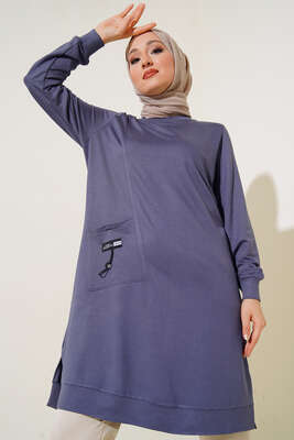 Cep Arma Detaylı Basic Tunik Gri - Thumbnail