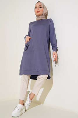 Cep Arma Detaylı Basic Tunik Gri - Thumbnail