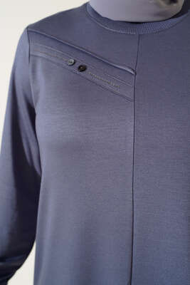 Düğme Detay Uzun Basic Tunik Gri - Thumbnail