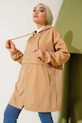 Fermuarlı Yağmurluk Camel - Thumbnail