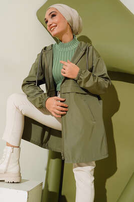 Fermuarlı Yağmurluk Haki - Thumbnail