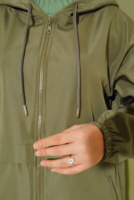 Fermuarlı Yağmurluk Haki - Thumbnail