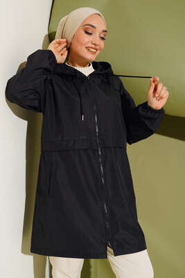 Fermuarlı Yağmurluk Siyah - Thumbnail