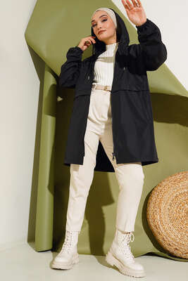 Fermuarlı Yağmurluk Siyah - Thumbnail