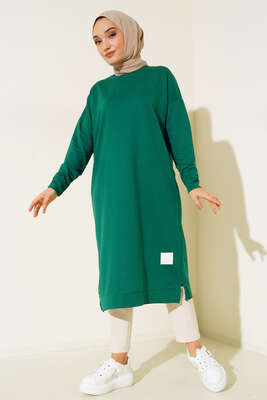 Pazarium - Armalı Uzun Basic Tunik Zümrüt 