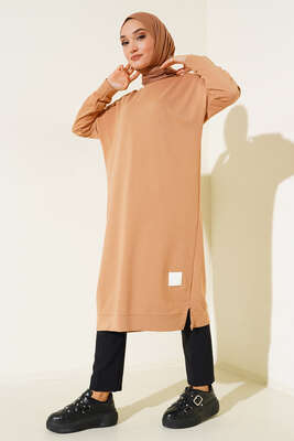 Pazarium - Armalı Uzun Basic Tunik Latte