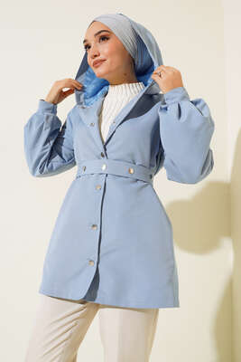 Pazarium - Kapşonlu Çıt Çıt Kısa Trenç Bebe Mavi 