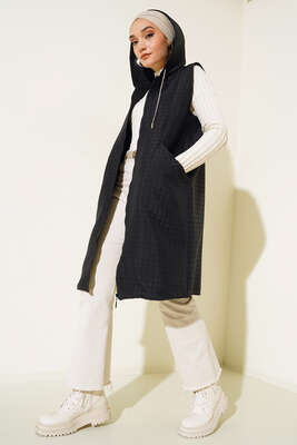 İp Taşlı Yelek Siyah - Thumbnail