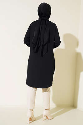 Fırfırlı Taş Süslemeli Tunik Siyah - Thumbnail