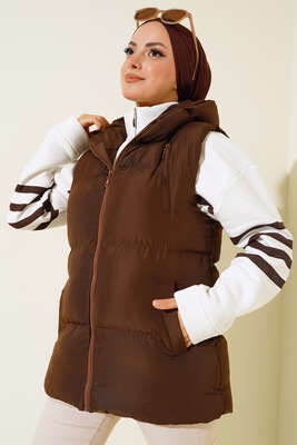 Üç Cepli Şişme Yelek Kahve - Thumbnail