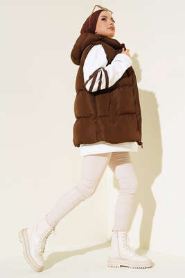 Üç Cepli Şişme Yelek Kahve - Thumbnail