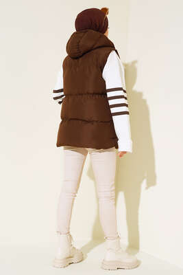 Üç Cepli Şişme Yelek Kahve - Thumbnail