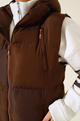 Üç Cepli Şişme Yelek Kahve - Thumbnail