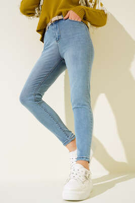 Yüksek Bel Dar Paça Jean Pantolon Açık Mavi - Thumbnail