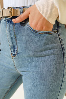 Yüksek Bel İspanyol Paça Pantolon Kar Yıkama - Thumbnail