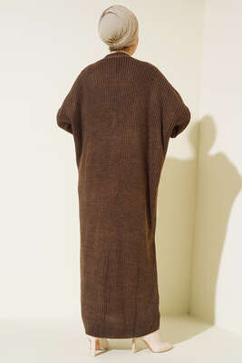 Renk Detaylı Salaş Kahve Hırka - Thumbnail