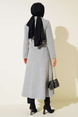 Çan Kesim Düğmeli Kaşe Kaban Gri - Thumbnail