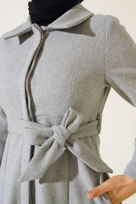 Çan Kesim Düğmeli Kaşe Kaban Gri - Thumbnail