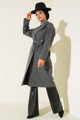 Üç Düğmeli Kaşe Kaban Füme - Thumbnail