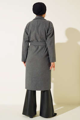 Üç Düğmeli Kaşe Kaban Füme - Thumbnail