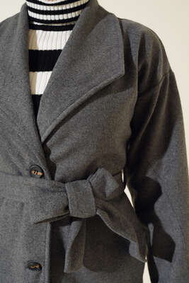 Üç Düğmeli Kaşe Kaban Füme - Thumbnail