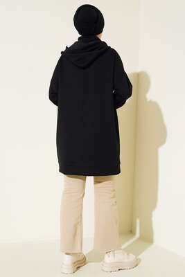 Dik Yaka Fermuarlı Tunik Siyah - Thumbnail